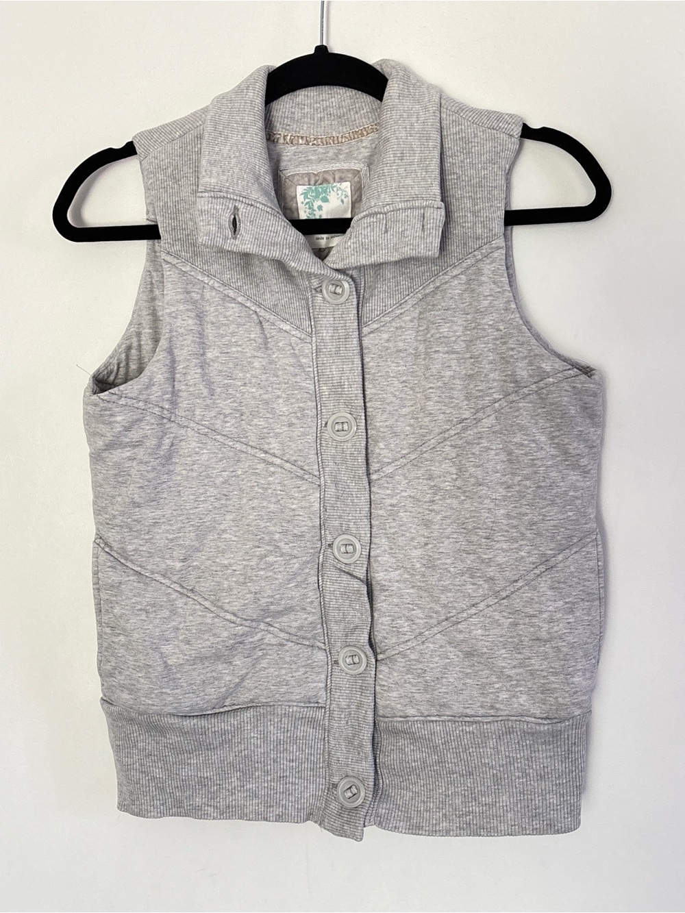 Vintage Y2K Jersey Quilt Vest Size Small Big Buttons Pockets 90s Old Navy Gray